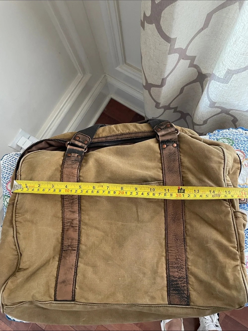 Black Rivet Vintage Inspired Brown Canvas Duffel with Brown Leather Trim
